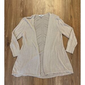 Roz & Ali Womens Beige Pointelle Chevron Open Front Cardigan Sweater Medium tab